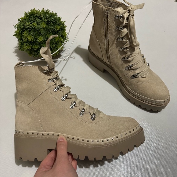 Steve Madden NWOT Rainer Leather Suede Lace Up Hiking Combat Chunky Boots 8.5 - Picture 1 of 9